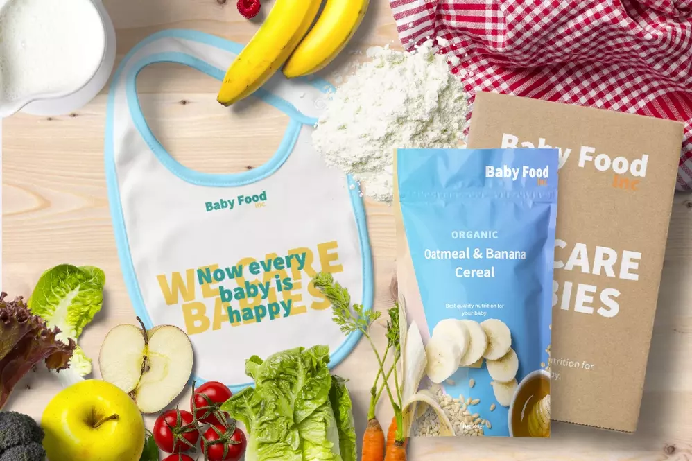 Baby Food Subscription Box Mockup With Apron — Mockup Zone